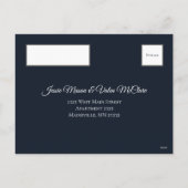 ダークネイビーブルーフローラエレガントウェディングマルーンマウヴ シーズンポストカード (裏面)