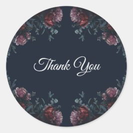 ダークネイビーブルーフローラエレガントウェディングマルーンマウヴ ラウンドシール