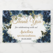 ダークネイビーブルーフローラバラ蝶の好意 スパークリングワインラベル (シングルラベル)