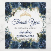 ダークネイビーブルーフローラバラ蝶の好意 ワインラベル (シングルラベル)