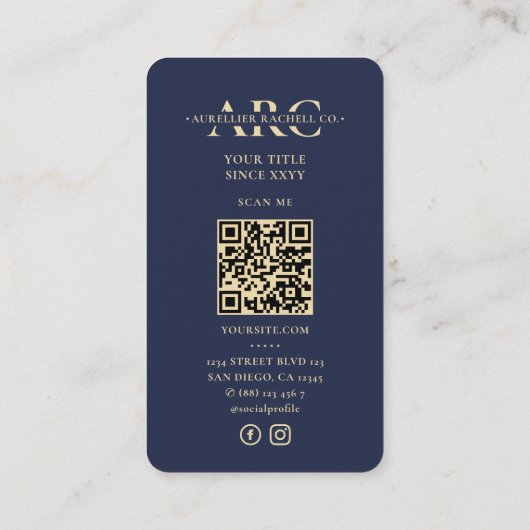 ダークネイビーブループロフェッショナルマーケティングモノグラム 名刺 (裏面)