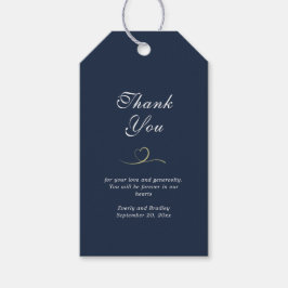 ダークネイビーブルーホワイトスクリプト金ゴールドハートありがとう ギフトタグ