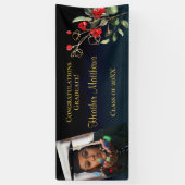 ダークネイビーブルーレッドフローラ金ゴールド卒業 横断幕 (縦)