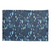 ダークネイビーブルー植物園葉水色 枕カバー (裏面)