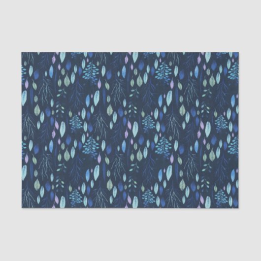 ダークネイビーブルー植物園葉水色 薄葉紙 (正面)