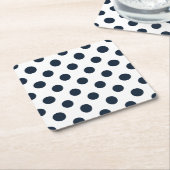 ダークネイビーブルー水玉模様 スクエアペーパーコースター (アングル)
