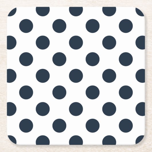 ダークネイビーブルー水玉模様 スクエアペーパーコースター (正面)