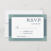 ダークネイビーブルー白ターコイズモダン結婚式RSVP 招待状 (正面)