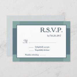 ダークネイビーブルー白ターコイズモダン結婚式RSVP 招待状