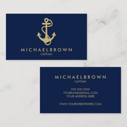 ダークネイビーブルー航海のいかり 名刺 (正面/裏面)