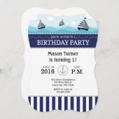 ダークネイビーブルー航海の誕生日招待状 招待状 (正面/裏面)