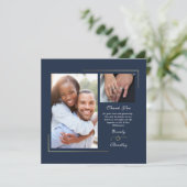 ダークネイビーブルー金ゴールドホワイトスクリプト写真ありがとう 招待状 (スタンド正面)