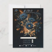 ダークネイビーブルー金ゴールド素朴グラムボホウェディングRSVP 招待状 (正面)