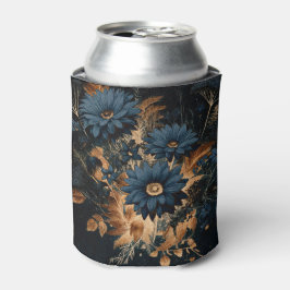 ダークネイビーブルー＆ゴールドのラスティックフラワー グラムボヘミアンスタイル 缶クーラー