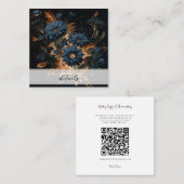 ダークネイビーブルー＆ゴールドのルースト・フラワー・グラマラス・ボヘミア スクエア名刺 (正面/裏面)