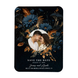 ダークネイビーブルー ゴールド ラスティック グラム ボヘミアンスタイルのSave the Date マグネット