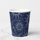 ダークネイビーブルー ヴィンテージ サン ムーン 天体空 紙コップ (正面)