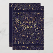 ダークネイビーブルー&金ゴールドエレガントブライダルシャワー 招待状 (正面/裏面)