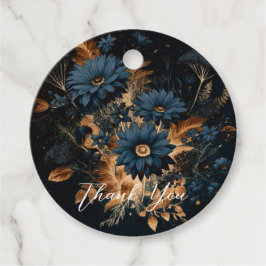 ダークネイビーブルー&金ゴールド素朴グラムボホ結婚ズ フェイバータグ