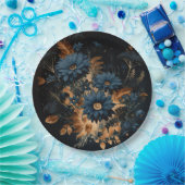 ダークネイビーブルー&金ゴールド素朴グラムボホ結婚ズ ペーパープレート (パーティー)