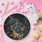 ダークネイビーブルー&金ゴールド素朴グラムボホ結婚ズ ペーパープレート (パーティー)