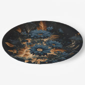 ダークネイビーブルー&金ゴールド素朴グラムボホ結婚ズ ペーパープレート (アングル)