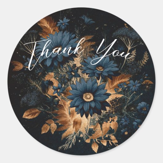 ダークネイビーブルー&金ゴールド素朴グラムボホ結婚ズ ラウンドシール (正面)