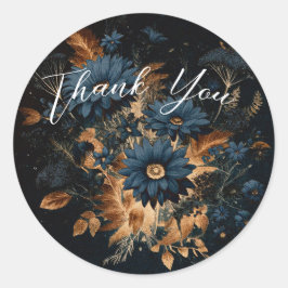 ダークネイビーブルー&金ゴールド素朴グラムボホ結婚ズ ラウンドシール