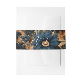 ダークネイビーブルー&金ゴールド素朴グラムボホ結婚ズ 招待状ベリーバンド