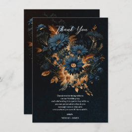 ダークネイビーブルー&金ゴールド素朴グラムボホ結婚ズ 招待状