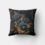 ダークネイビーブルー&金ゴールド素朴フローラグラムボホ クッション (裏面)