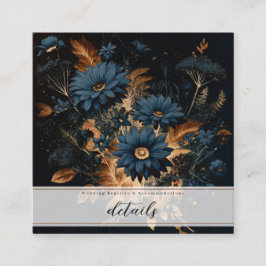 ダークネイビーブルー&金ゴールド素朴フローラグラムボホ スクエア名刺