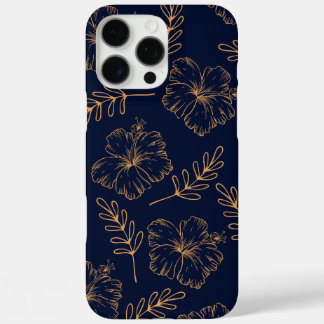 ダークネイビーブルーIphoneケース | エレガントフローラデザイン iPhone 16 Pro Maxケース