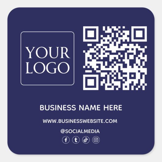 ダークネイビーブルーQRコードビジネスロゴサイト スクエアシール (正面)
