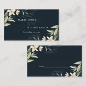 ダークネイビーホワイトグリーンフローラバンチ結婚ーズ プレイスカード (正面/裏面)