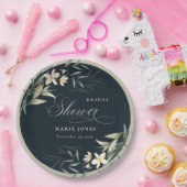 ダークネイビーホワイトグリーンフローラブライダルシャワー ペーパープレート (パーティー)