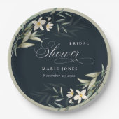 ダークネイビーホワイトグリーンフローラブライダルシャワー ペーパープレート (正面)