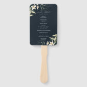 ダークネイビーホワイトグリーンフローラ結婚式 プログラム ハンドファン (正面)