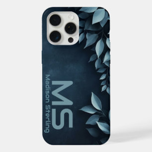 ダークネイビーボタニカルリーフモノグラムiPhoneケース iPhone 15 Pro Maxケース