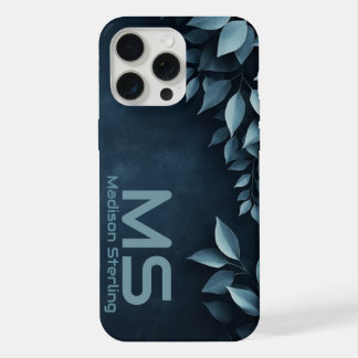 ダークネイビーボタニカルリーフモノグラムiPhoneケース iPhone 15 Pro Maxケース