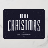 ダークネイビーメリークリスマスレトロ星写真 箔シーズンカード (正面)