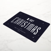 ダークネイビーメリークリスマスレトロ星写真 箔シーズンカード (回転した状態)