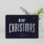 ダークネイビーメリークリスマスレトロ星写真 箔シーズンカード (立ち正面)