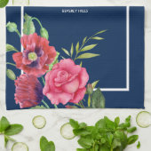 ダークネイビーモダンに赤いピンクの花を家族のために キッチンタオル (折り畳み)