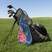 ダークネイビーモダンに赤いピンクの花を家族のために ゴルフタオル (グリーン)