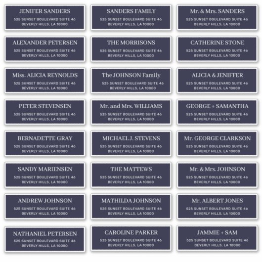 ダークネイビーモダンタイポグラフィ結婚のゲストアドレス シール (正面)