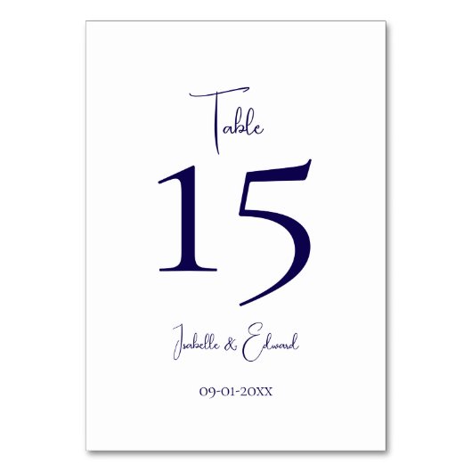 ダークネイビーモダンホワイトスクリプトウェディングレセプション テーブルナンバー (裏面)