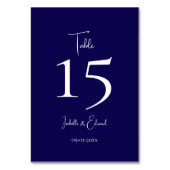 ダークネイビーモダンホワイトスクリプトウェディングレセプション テーブルナンバー (正面)