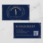 ダークネイビーライターモバイル公証人金ゴールドQRコード 名刺 (正面/裏面)