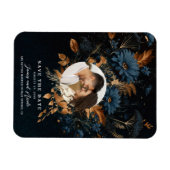 ダークネイビー素朴ブルー金ゴールドグラムボホ日付を保存 マグネット (横)